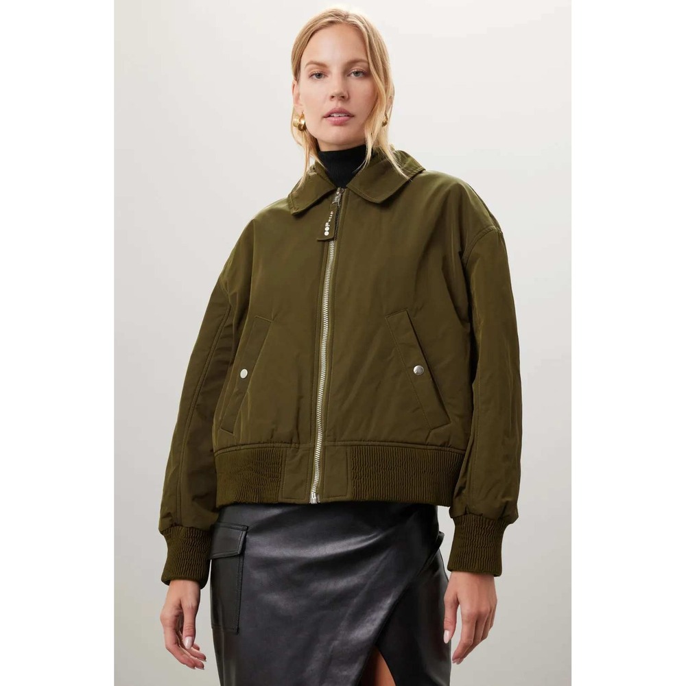 OOF WEAR Green Bomber Jacket Full Zip Olive Nylon‎ Size 44 / 8 US Women's